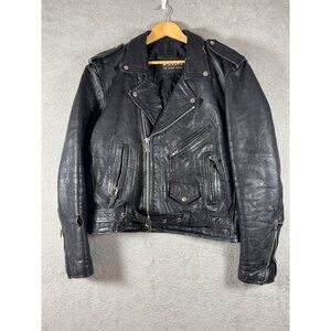 Vintage Wilsons Black Leather Motorcycle Jacket Mens Medium 80s Biker Rock Style